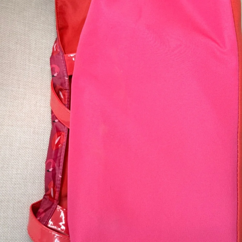 Lancome Paris Red Pink Colorblock Tote Bag Flamingo Lining Large Travel Shoulder